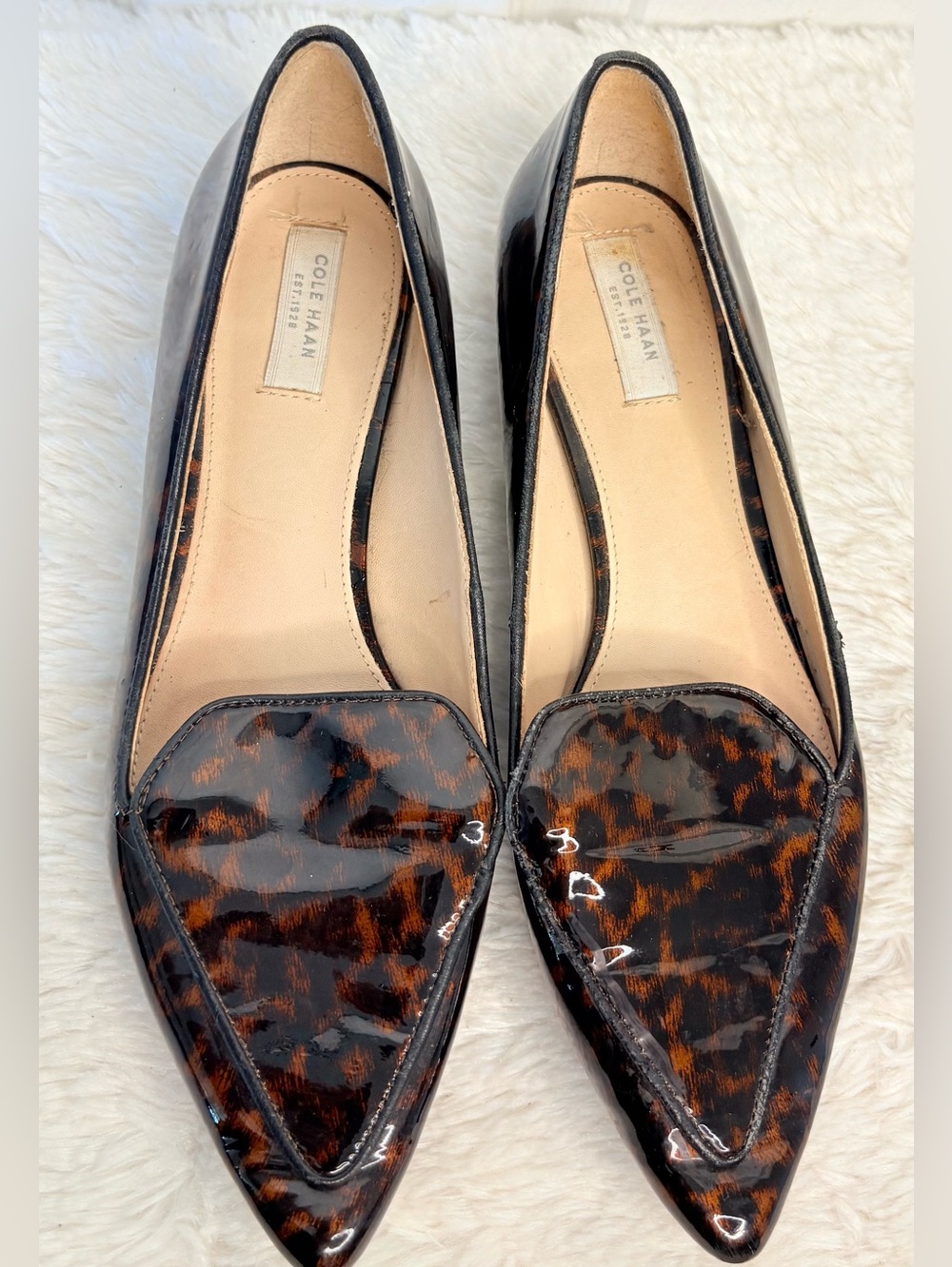 Cole Haan Patent Leopard Print Pointed Toe Ballet Flats Size 6